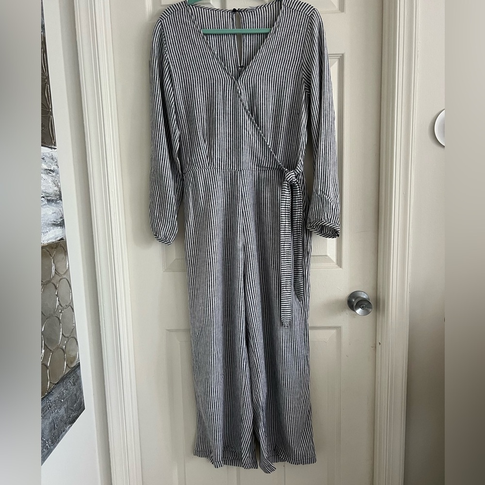 Old Navy Monochrome Striped Wrap Jumpsuit